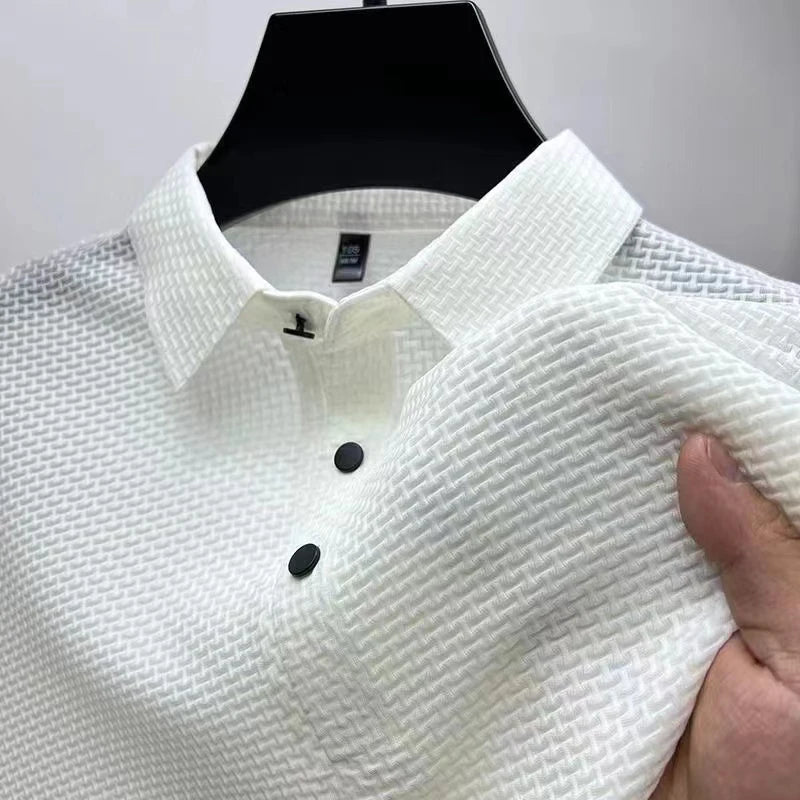 New Men's Business Casual Short Sleeved Bone Flower Solid Color