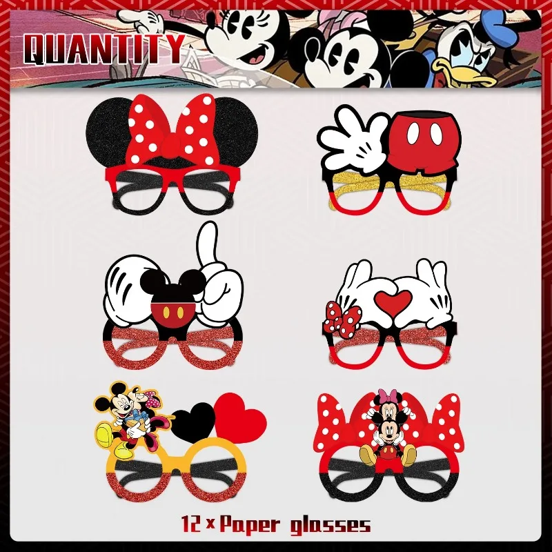 12Pcs/set Disney Minnie Mouse Paper Glasses Mickey Mouse