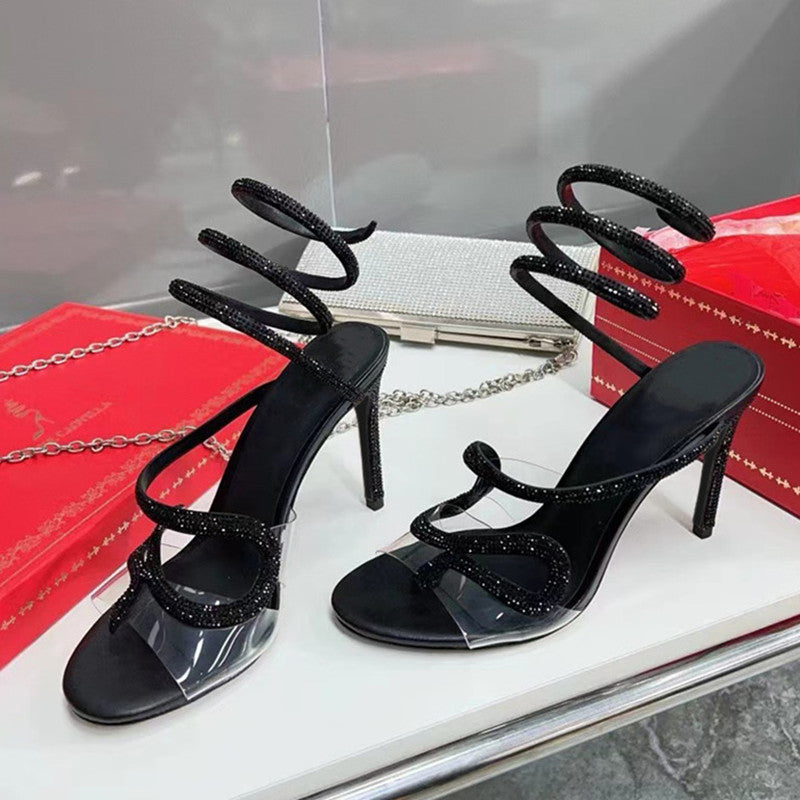 Women Rhinestones Snake Twine Around Ankle Strap