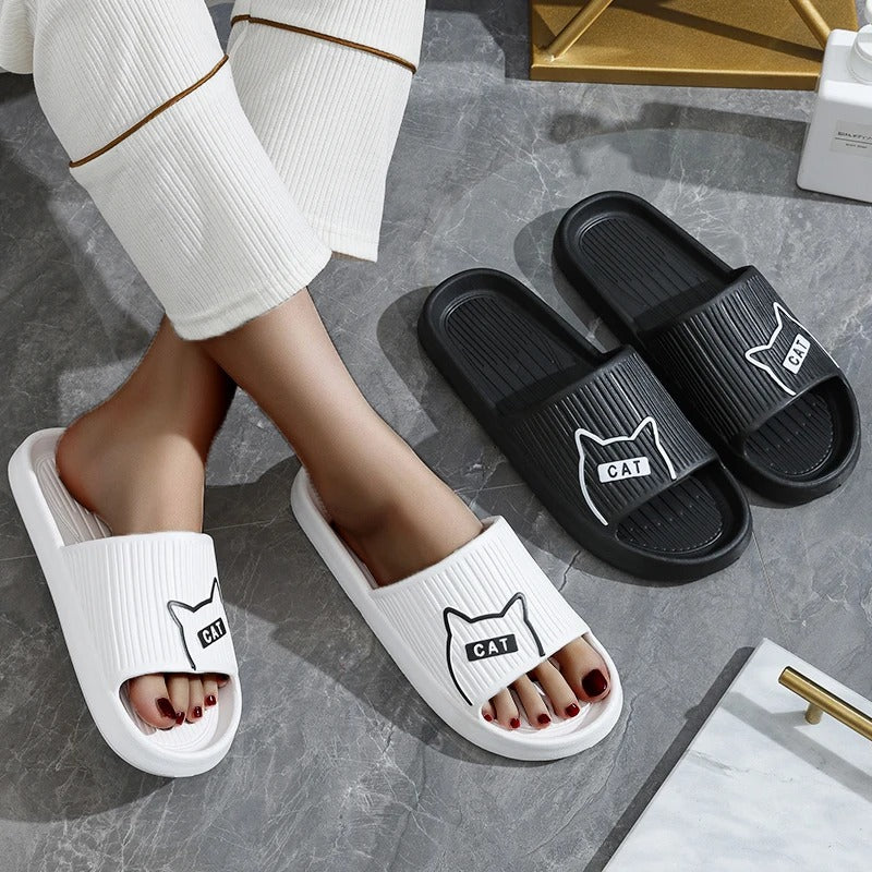 Summer Cartoon Cat Couple Home Shoes Non-slip Flat Slides