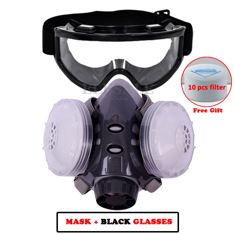 Dust Mask Respirator Dual Filter Half Face Mask With Safety Glasses