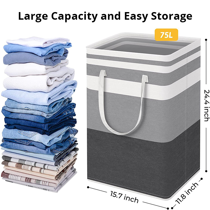 Grey Large Capacity Waterproof Cotton Linen Dirty Clothes Basket