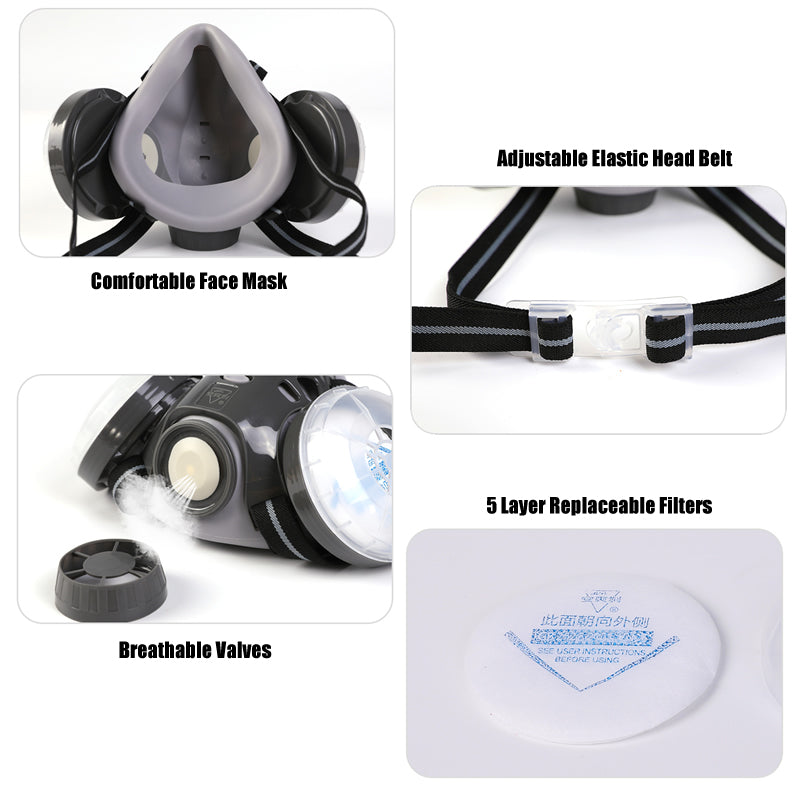 Dust Mask Respirator Dual Filter Half Face Mask With Safety Glasses