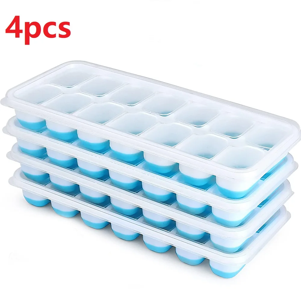 Ice Cube Tray Mold with Lid Silicone Square