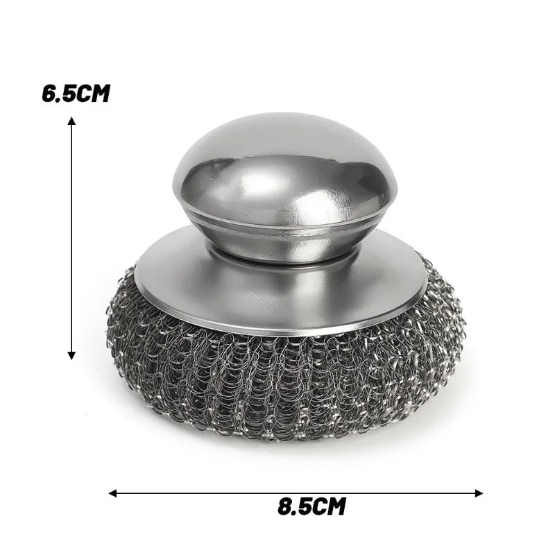 Kitchen Stainless Steel Pot Brush with Handles Dishwashing Wire Ball