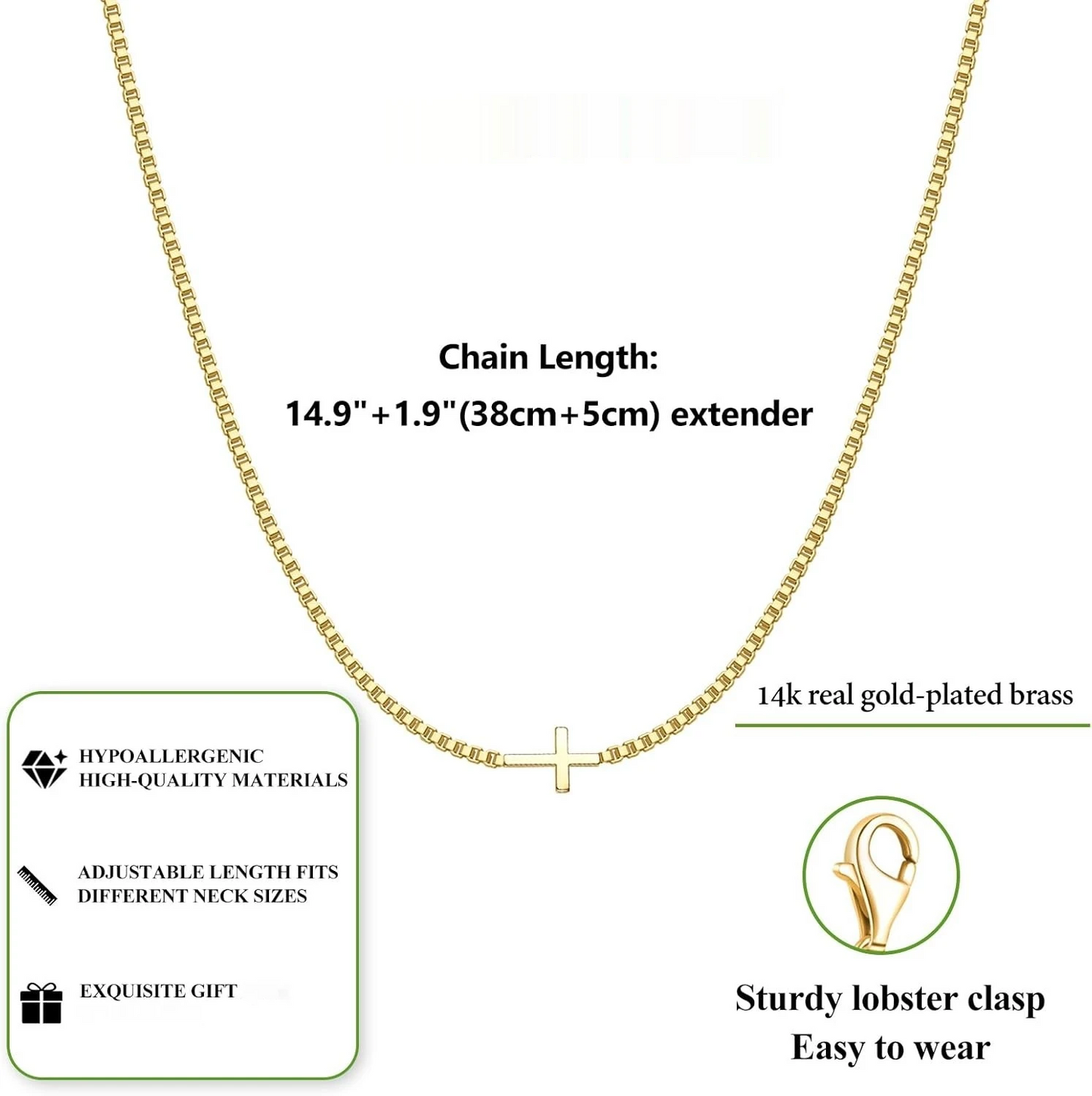 Cross Necklace for Women 14K Gold Plated