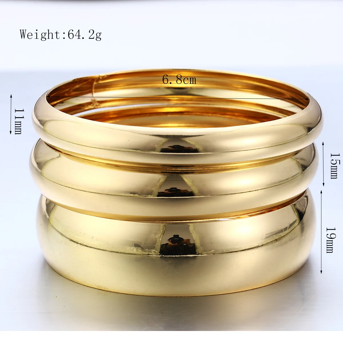 3 Pcs/Set Classic Gold Color Wide Bangles