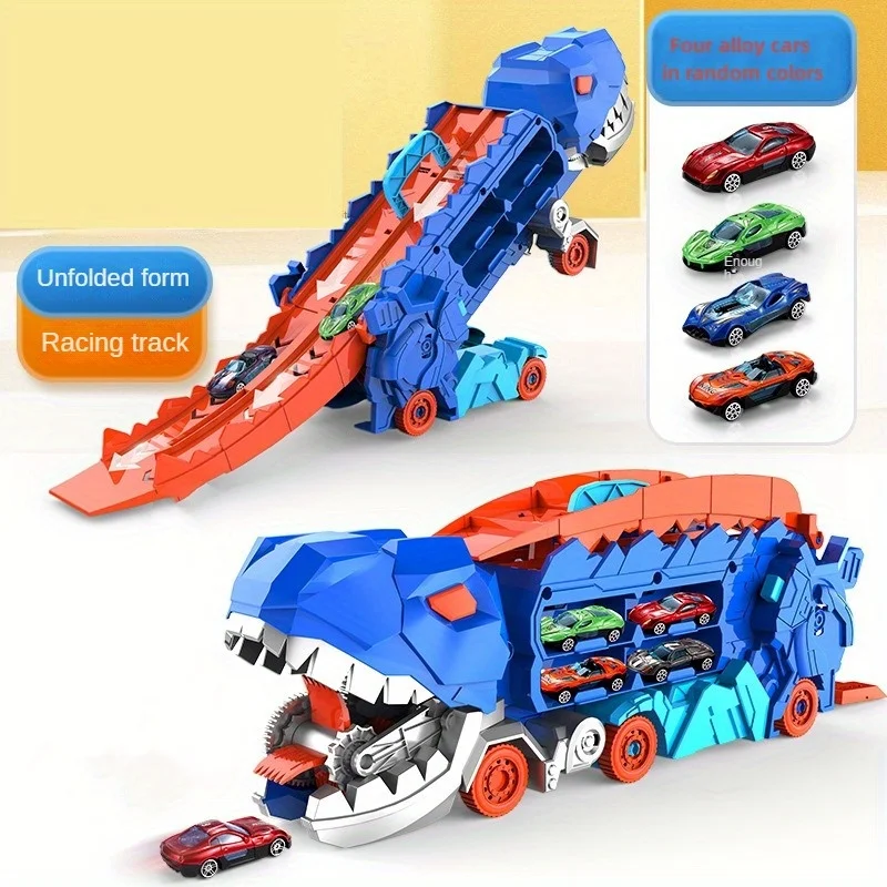 The transport dinosaur truck folds and slides 25 inches