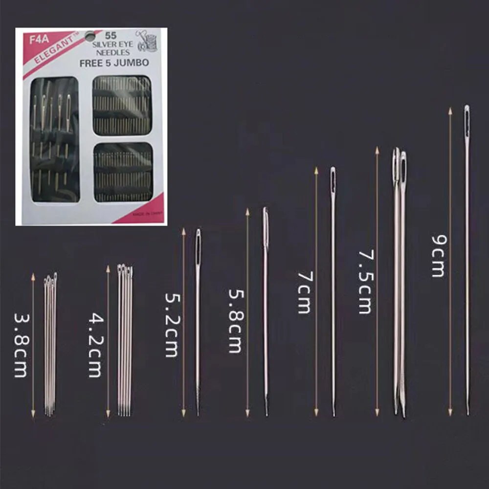 55 Pieces Stainless Steel Big Eye Hand Sewing Needles