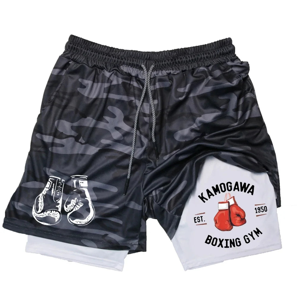 Men's compression gym shorts, boxing printed sports pant