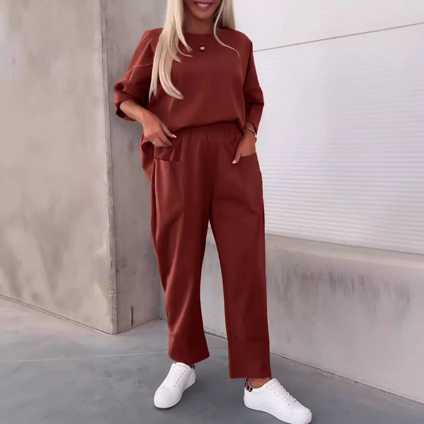 Autumn and winter new women's pure color suit set