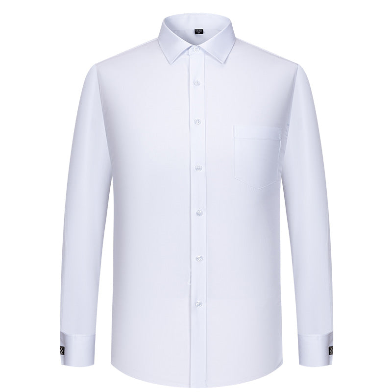 Men's French cufflink shirt loose version light blue white business formal men's shirt