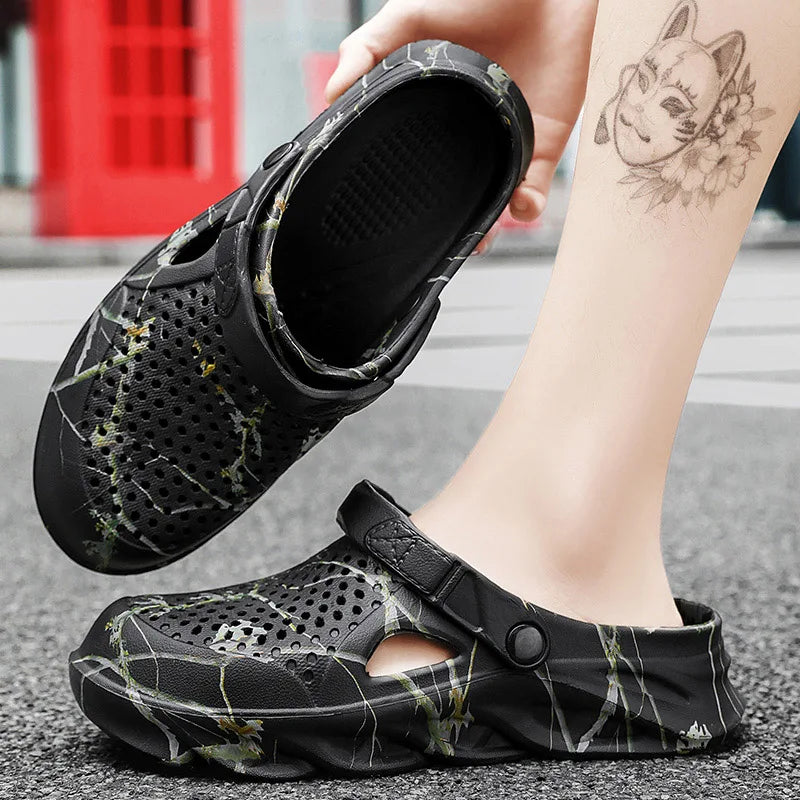 Men Summer Slippers thick Sole Mens clogs Sandals Hollow Breathable