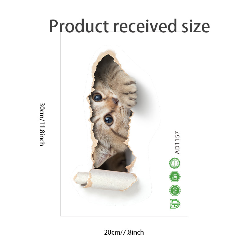 Torn Peeping Kitten Toilet Sticker 3D Effect