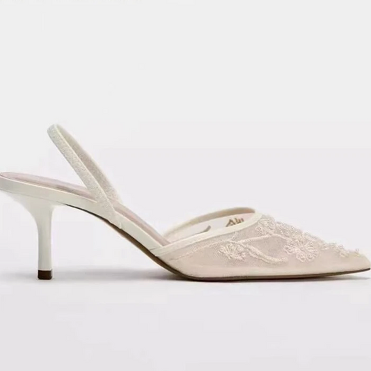 Mesh Embroidered Thin High Heels Sandals Women