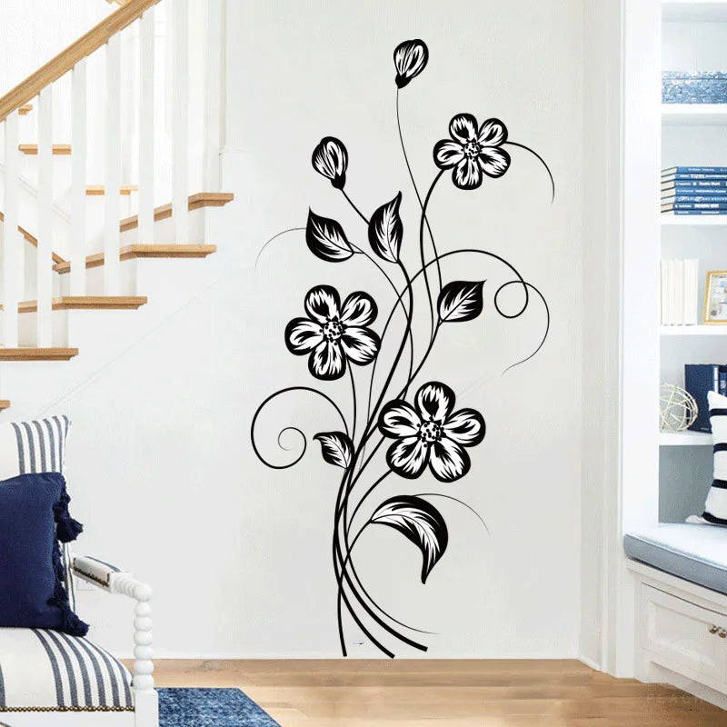 1PC Beautiful Atmosphere Black Flower Sticker