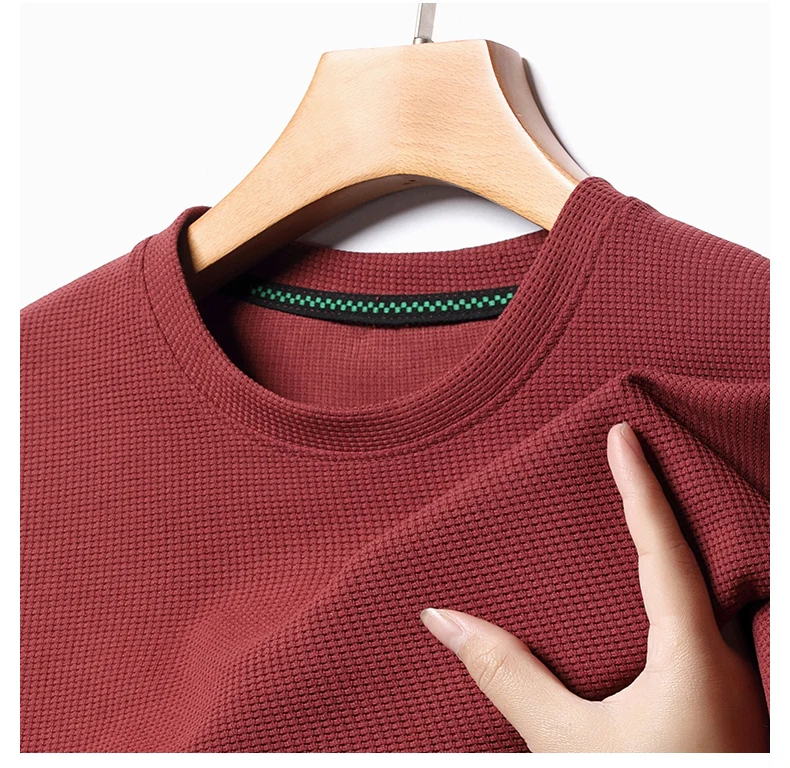 New Summer Waffle Round Neck Short Sleeved T-shirt for Men