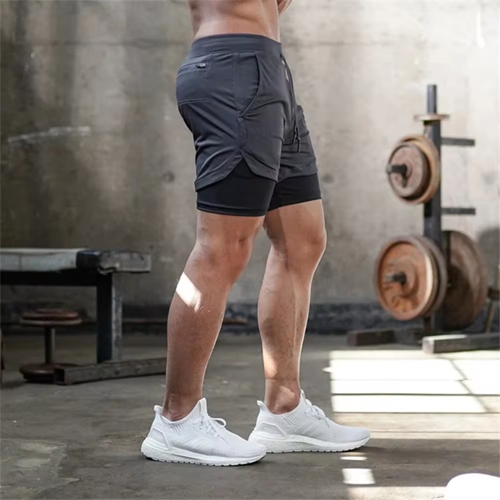 2024 Summer Men's New Fashionable Trend Leisure Gym Fitness Sports Double layer Shorts