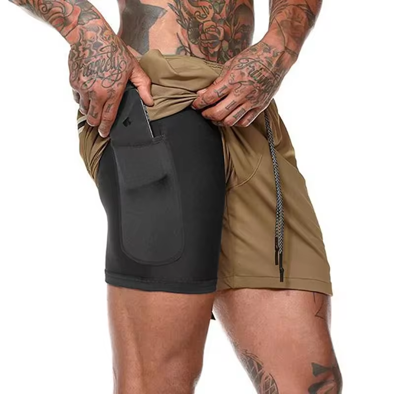 2024 Summer Men's New Fashionable Trend Leisure Gym Fitness Sports Double layer Shorts