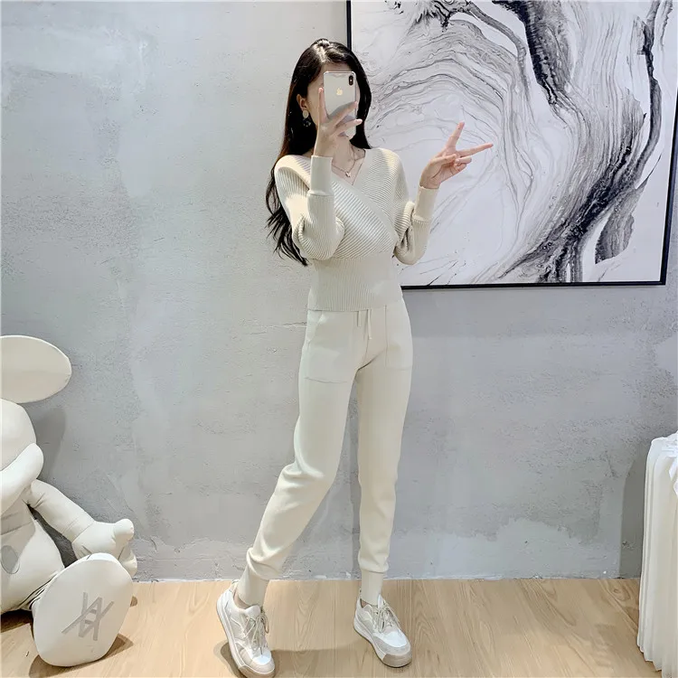 Elegant Tracksuit Sexy Two Piece Set Women Korean Style