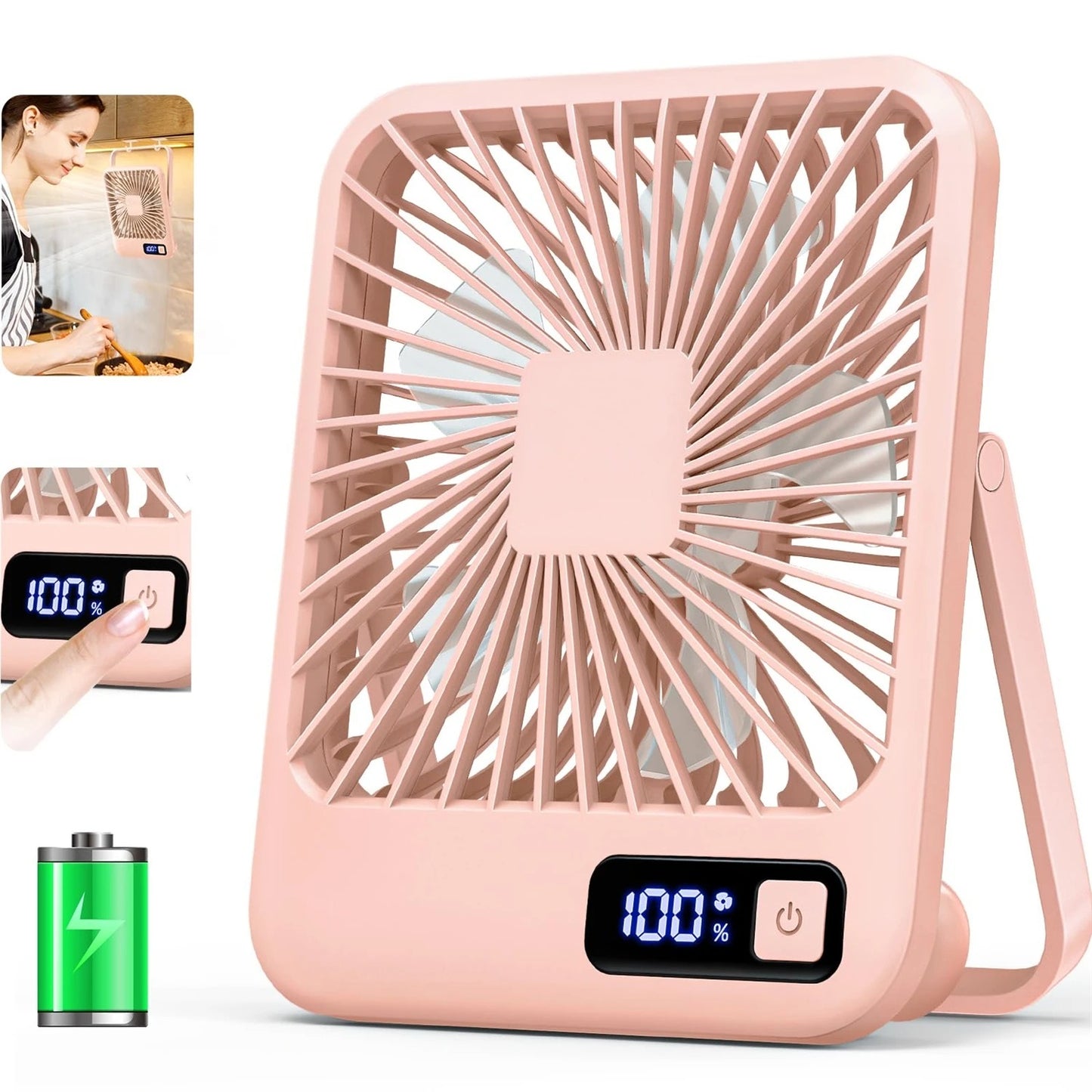 Desk Fan, Portable USB Rechargeable Fan, 180° Tilt Folding Personal Fan With Power Display