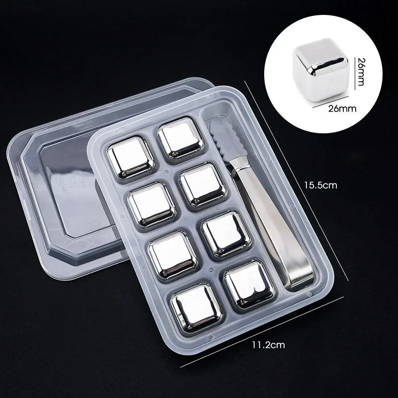 4/6/8 Pcs Stainless Steel Ice Cubes Set Reusable Chilling Stones