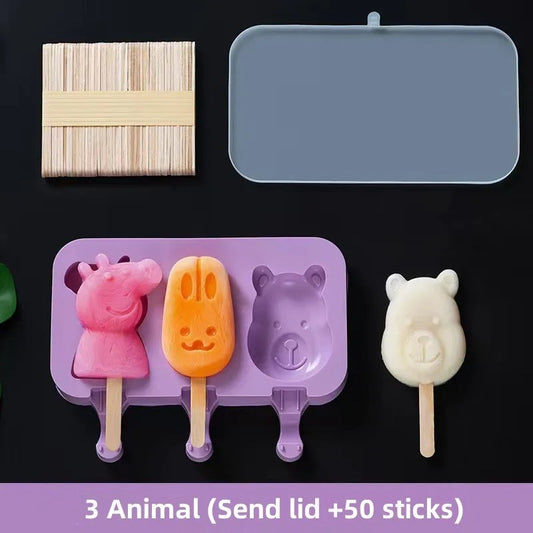 Silicone Ice Cream Mold Popsicle Siamese Molds with Lid DIY