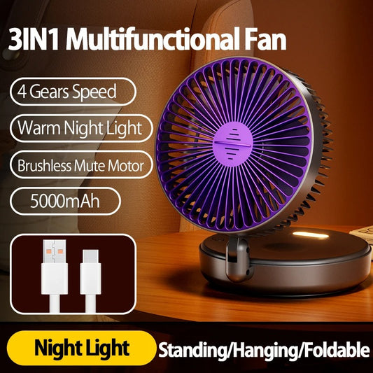 2024 New 5000mAh Rechargeable 3IN1 Multifunctional Portable Fan Wall Mounted Fan