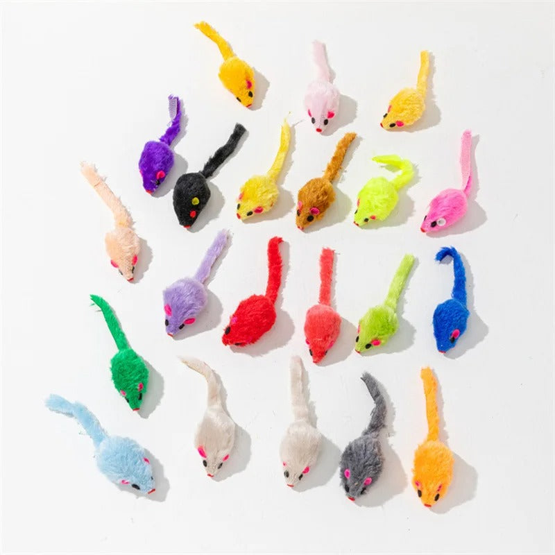Pet Cat Toys Rabbit Fur False Mouse Feather Rainbow Mouse Toy