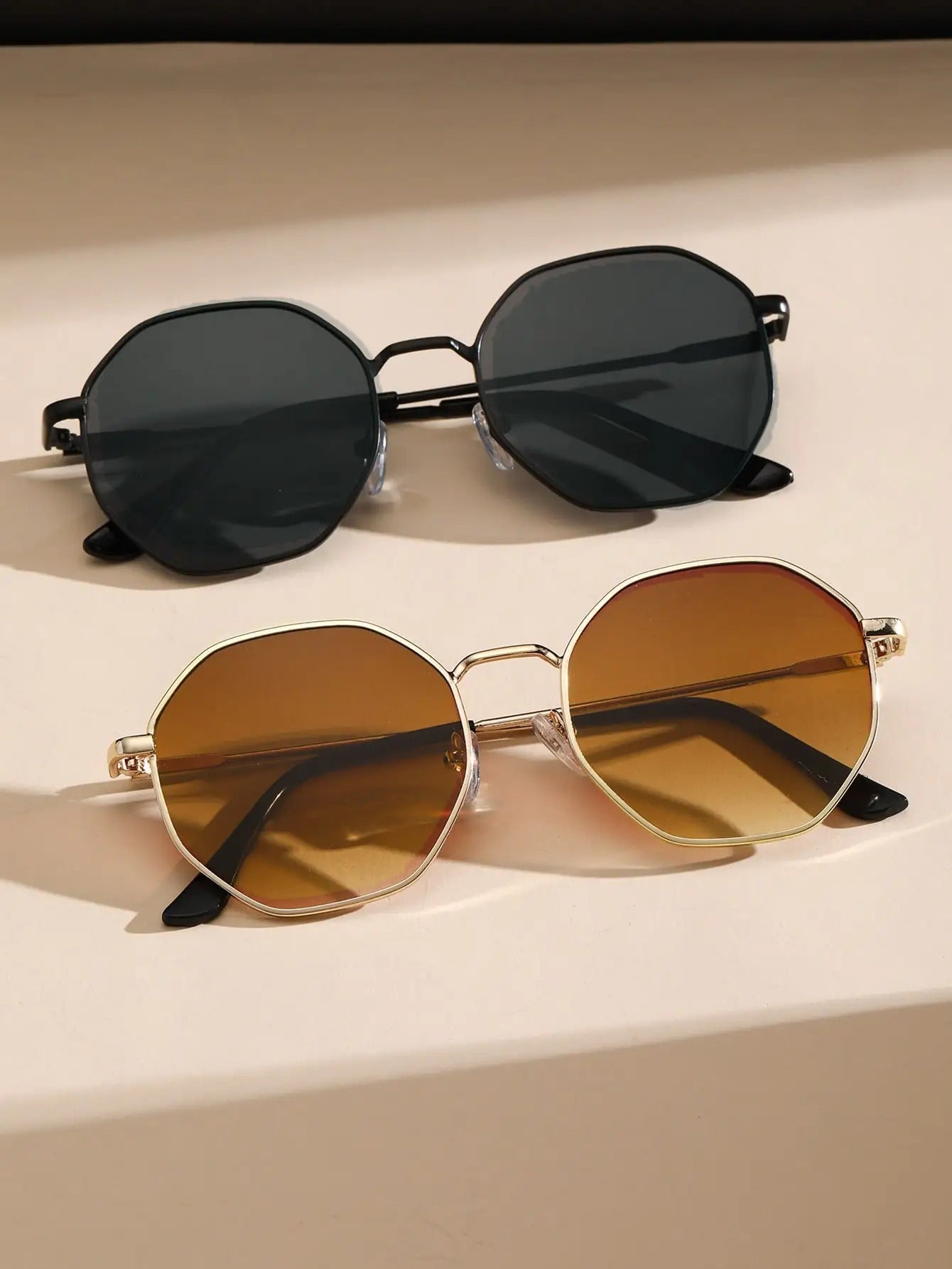 2 Pcs Metal Geometric Round Frame Fashion Classical Sunglasses Women
