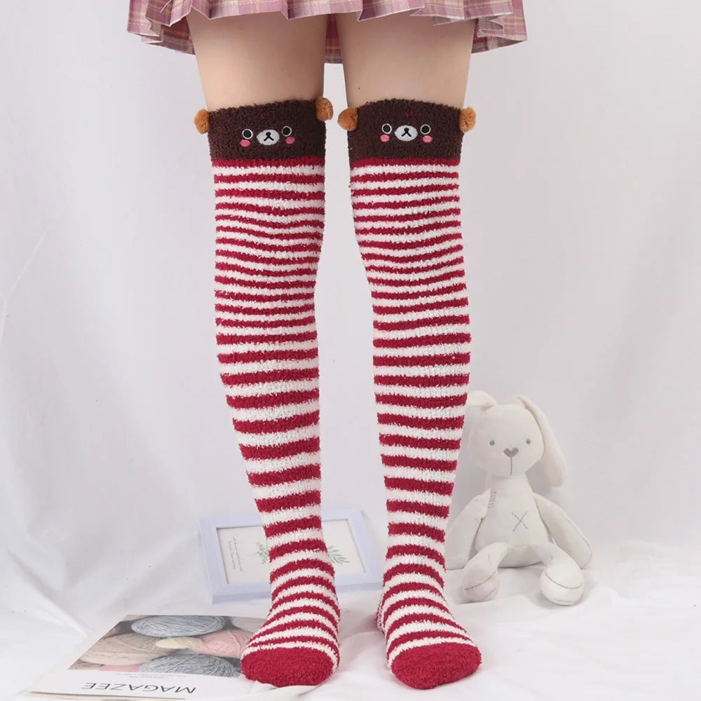 Japanese Girl Animal Modeling Knee Socks Striped