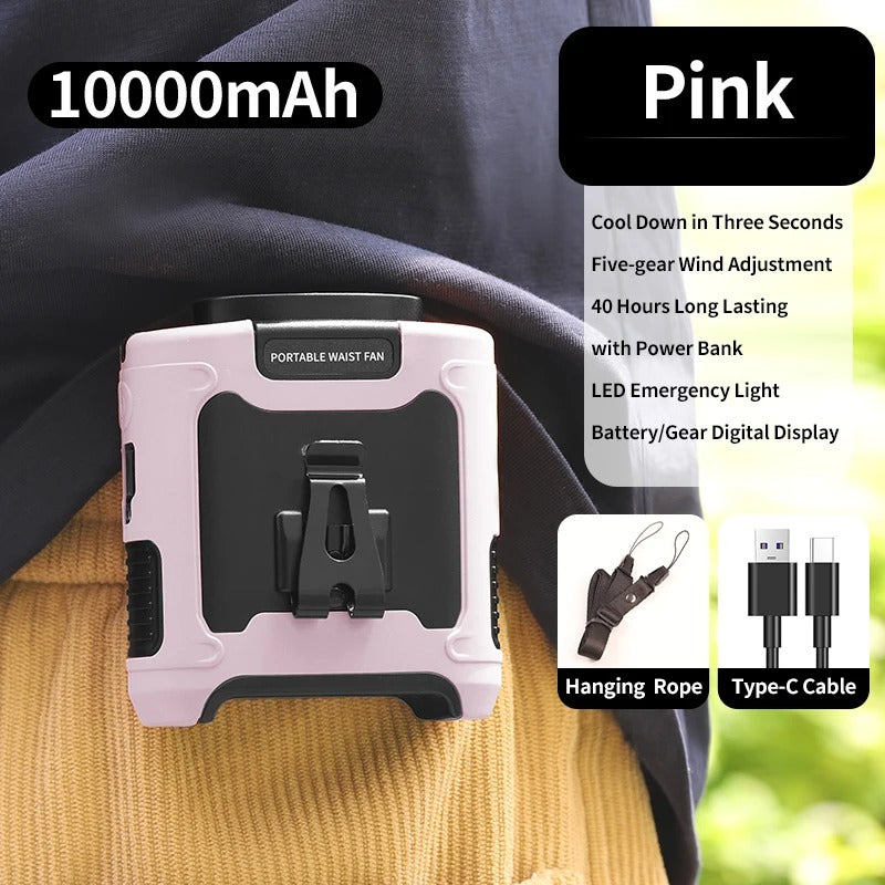 20000mAh Outdoor Portable Waist Fan Hanging Neck Fan Strong Wind