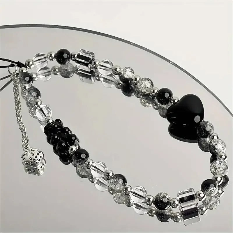 Strawberry Black Love Cute Bear Chain Charm Wrist Strap key cord