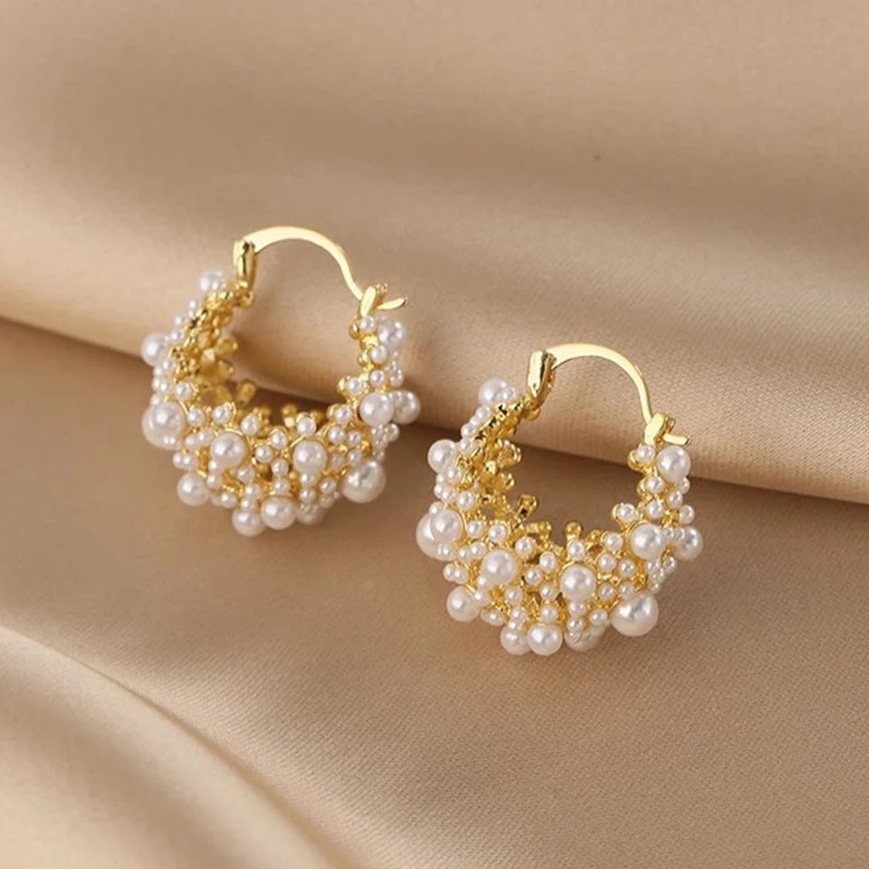 Irregular Metal Pearl Earrings European American Style