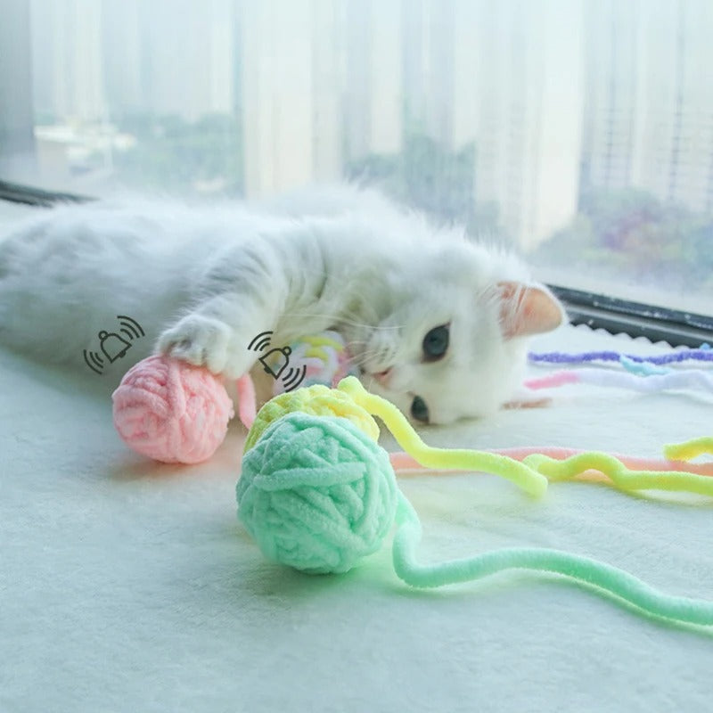 Funny Cat Toys Colorful Yarn Balls with Bell Sounding Interactive