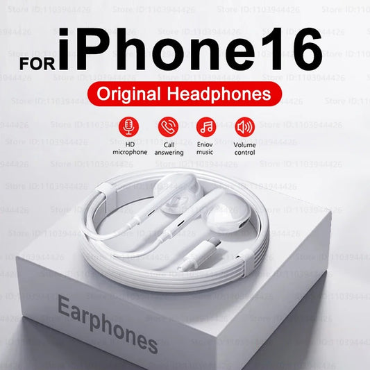 Headphones For iPhone 16 Pro Max 15 14 13 12 11 Mini in-ear Earphones X XS XR 7 8 6 6S Plus Wired Headset Phone Accessories