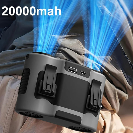 20000Mah Waist Fan Portable Clip Fan With Double Wind Outlet Mini Wearable