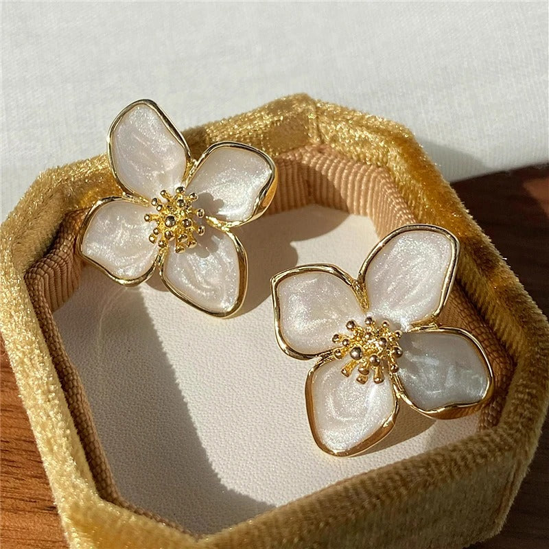 Flower Stud Earrings for Women Girl French Ins Vintage