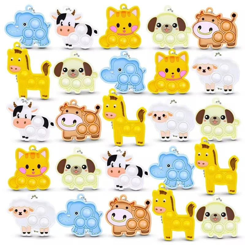 21Pcs Cartoon Animal Pop Keychain Hanging Stress Relief Toys