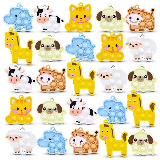 21Pcs Cartoon Animal Pop Keychain Hanging Stress Relief Toys