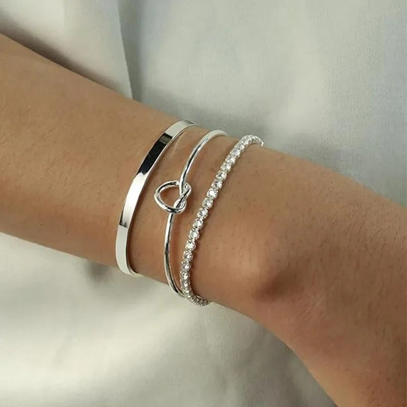 3pcs Stainless Steel Stack Cuff Bracelets for Women