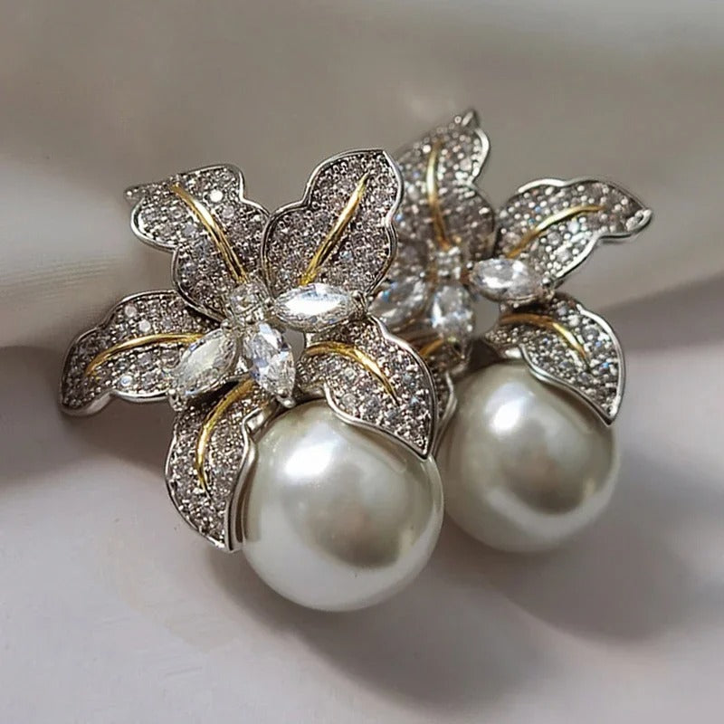 Gorgeous Flower Imitation Pearl Earrings Women