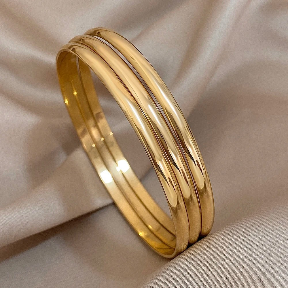 3pcs Glossy 18K Gold Plated Stainless Steel Bangle Bracelet