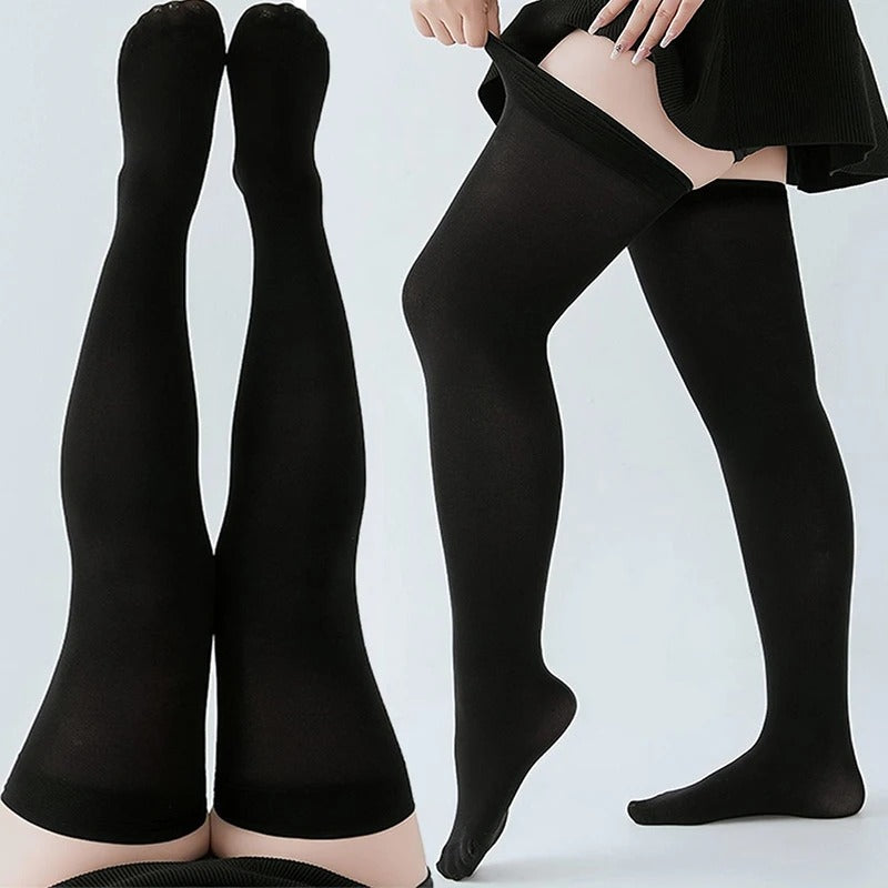 Sexy Black White Solid Color Long Socks Women