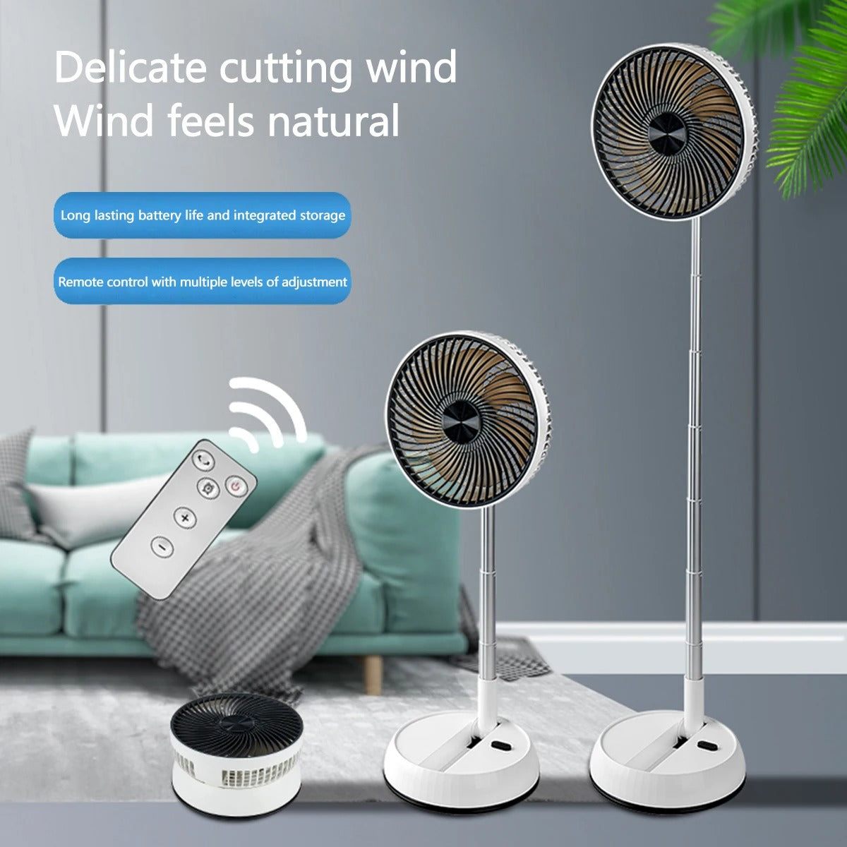 Portable Oscillating Standing Fan with Remote Controller Foldable Desk Fan Rechargeable