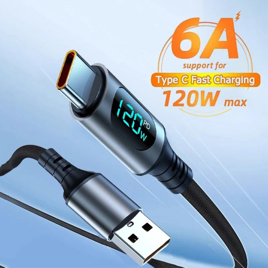 6A 120W USB A To Type C Super Fast Charge Cable Nylon Data Cord For Xiaomi Redmi
