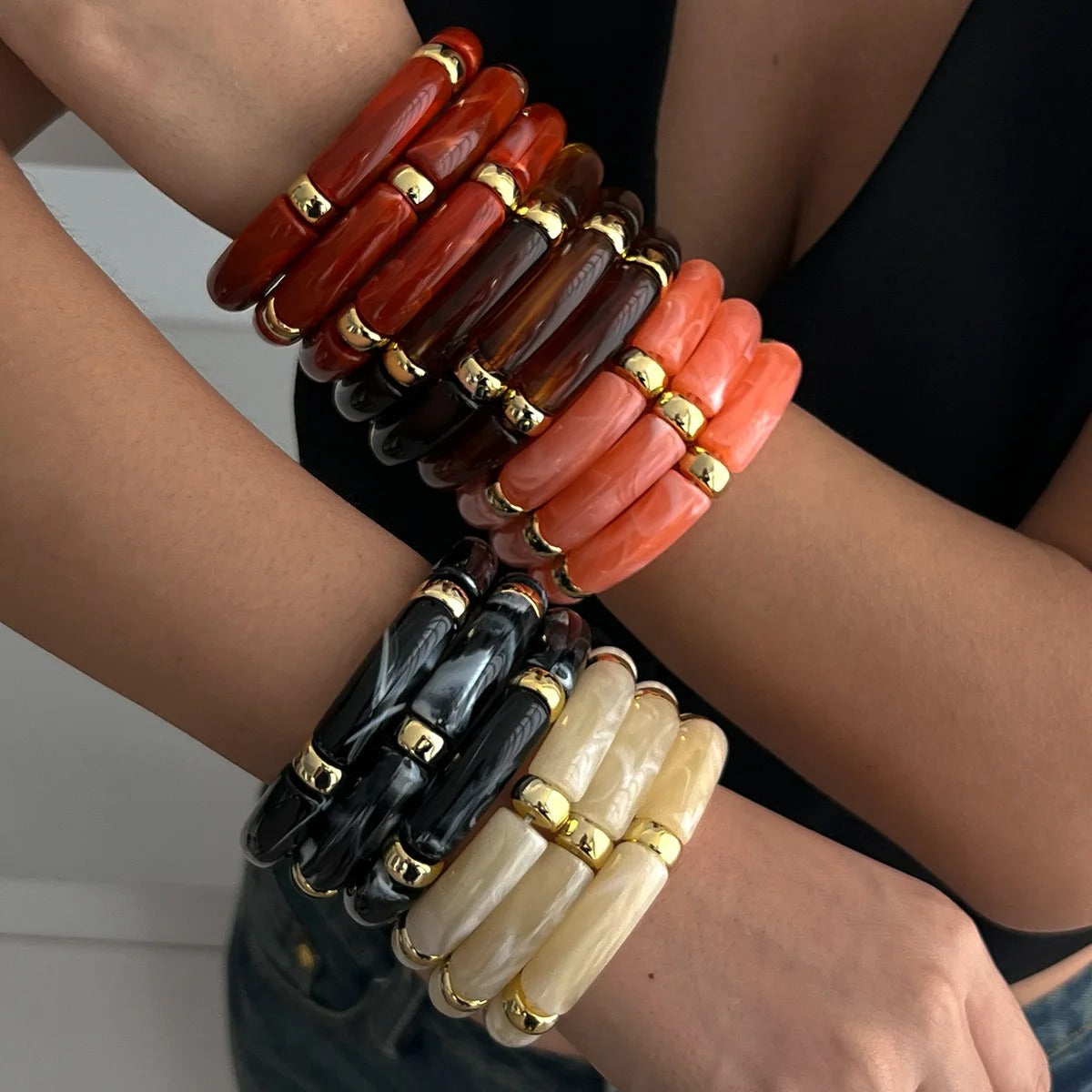 Vintage Acrylic Bamboo Beads Bracelet for Women
