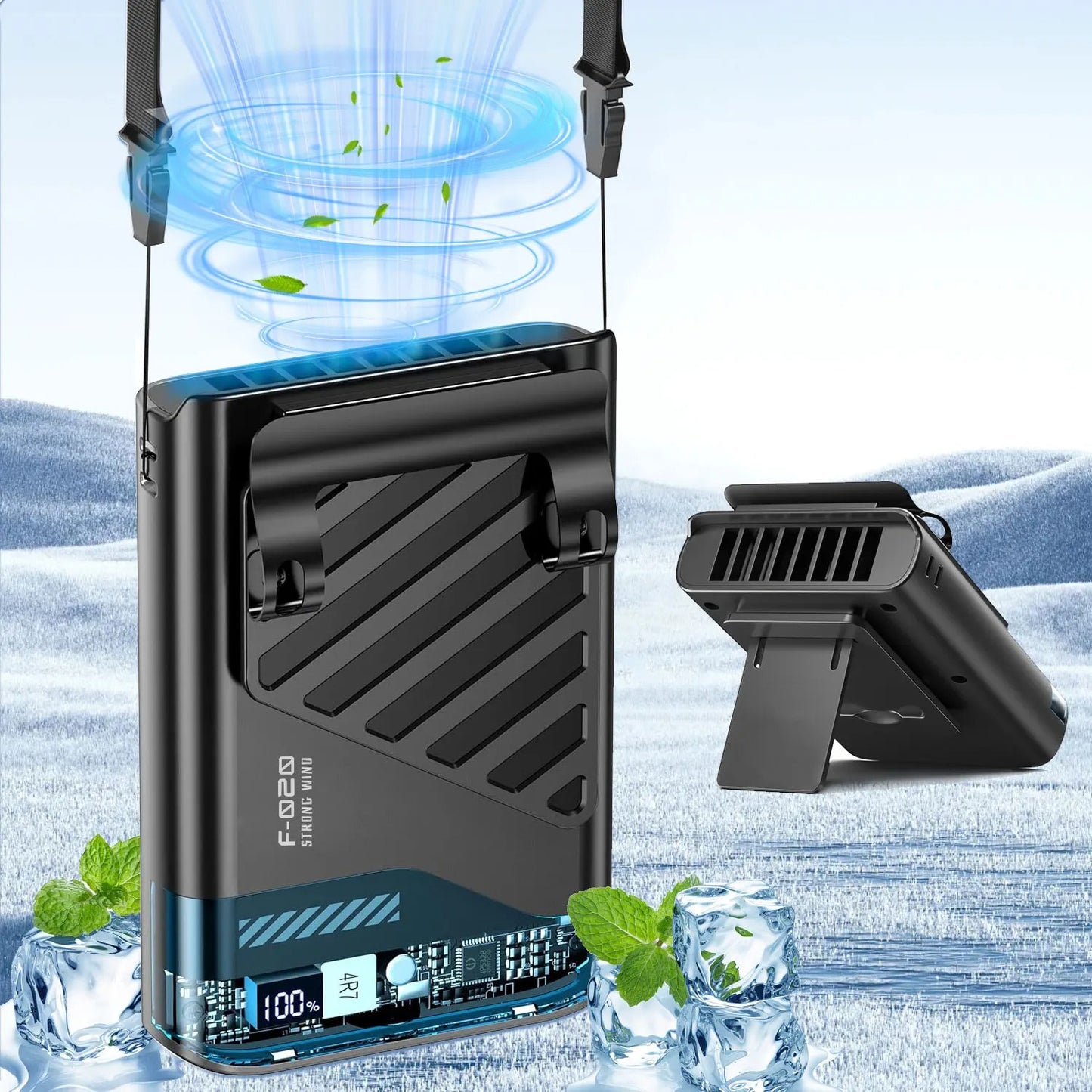 Portable Waist Fan with Belt Clip Light Mute Five Hole New Neck Hanging Fan