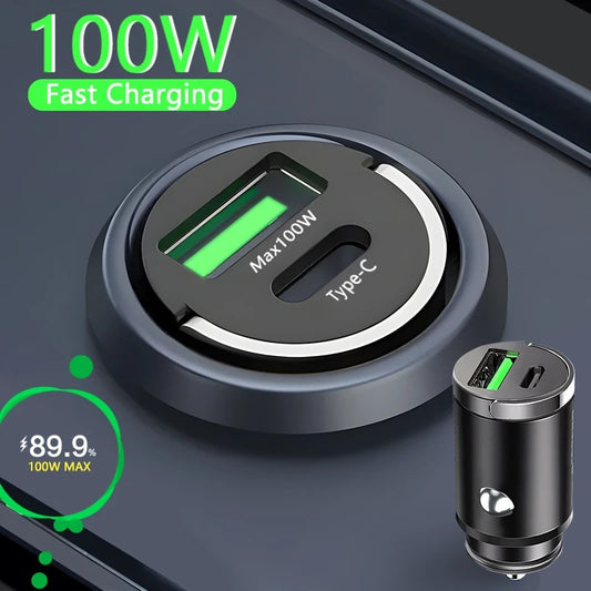 100W Mini Car Charger Lighter Fast Charging for iPhone ,Xiaomi ,Samsung and Huawei