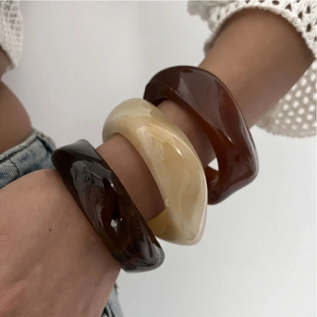 Vintage Punk Brown Coffee Thick Resin Acrylic Bangles